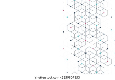 Abstract geometric boxes pattern dot line connection background. Modern technology with square mesh. Geometric on white background with lines. Cube cell. Vector illustration