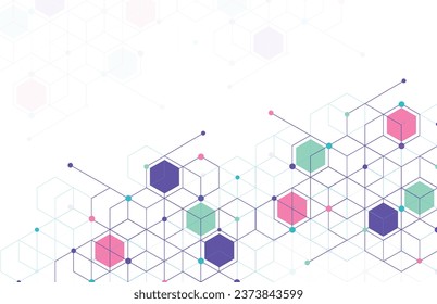 Resumen de cuadros geométricos patrón de fondo de conexión de línea de puntos. Tecnología moderna con malla cuadrada. Geométrico sobre fondo blanco con líneas. Cubo de celda. Ilustración del vector