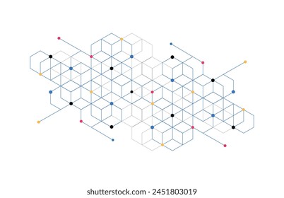Abstract geometric boxes pattern dot line connection background. Modern technology with square mesh. Geometric on white background with lines. Cube cell. Vector illustration