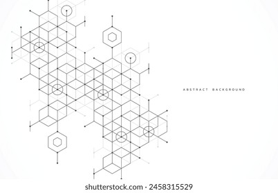 Abstract geometric boxes pattern dot line connection background. Modern technology with square mesh. Geometric on white background with lines. Cube cell. Vector illustration