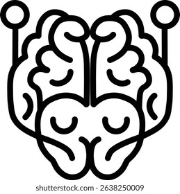 Abstract Geometric Brain Circuit Symbol in Minimalist Black and White Line Art Digital Technology and AI Concept