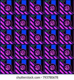 Abstract geometric bright colors seamless pattern. Vector neon background