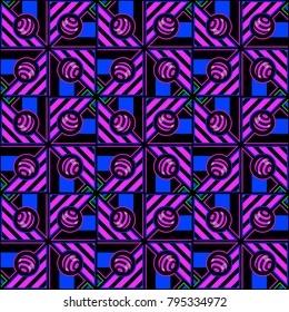 Abstract geometric bright colors seamless pattern. Vector neon background
