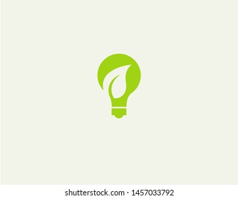 Abstract geometric bright green logo icon light bulb and leaf plant eco energy for business company