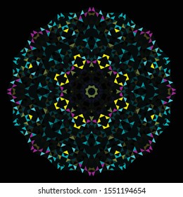 Abstract Geometric Bright Kaleidoscope Pattern. Circle Symmetric Design. Round Flower Ornament