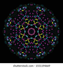 Abstract Geometric Bright Kaleidoscope Pattern. Circle Symmetric Design. Round Flower Ornament