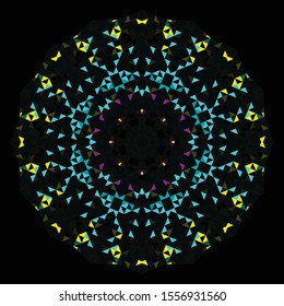 Abstract Geometric Bright Kaleidoscope Pattern. Circle Symmetric Design. Round Flower Ornament