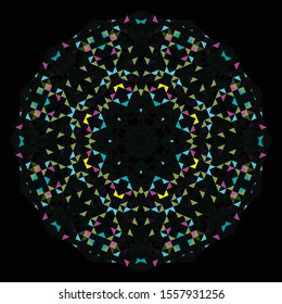 Abstract Geometric Bright Kaleidoscope Pattern. Circle Symmetric Design. Round Flower Ornament
