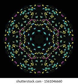 Abstract Geometric Bright Kaleidoscope Pattern. Circle Symmetric Design. Round Flower Ornament