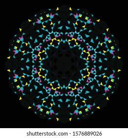 Abstract Geometric Bright Kaleidoscope Pattern. Circle Symmetric Design. Round Flower Ornament