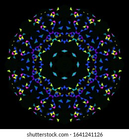 Abstract Geometric Bright Kaleidoscope Pattern. Circle Symmetric Design. Round Flower Ornament