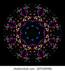 Abstract Geometric Bright Kaleidoscope Pattern. Circle Symmetric Design. Round Flower Ornament