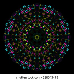 Abstract Geometric Bright Kaleidoscope Pattern. Circle Symmetric Design. Round Flower Ornament