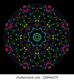 Abstract Geometric Bright Kaleidoscope Pattern. Circle Symmetric Design. Round Flower Ornament