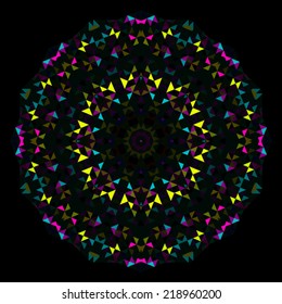 Abstract Geometric Bright Kaleidoscope Pattern. Circle Symmetric Design. Round Flower Ornament