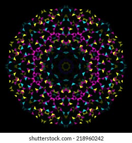 Abstract Geometric Bright Kaleidoscope Pattern. Circle Symmetric Design. Round Flower Ornament