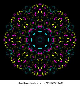Abstract Geometric Bright Kaleidoscope Pattern. Circle Symmetric Design. Round Flower Ornament