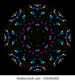 Abstract Geometric Bright Kaleidoscope Pattern. Circle Symmetric Design. Round Flower Ornament