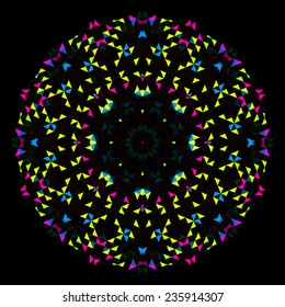 Abstract Geometric Bright Kaleidoscope Pattern. Circle Symmetric Design. Round Flower Ornament