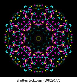 Abstract Geometric Bright Kaleidoscope Pattern. Circle Symmetric Design. Round Flower Ornament