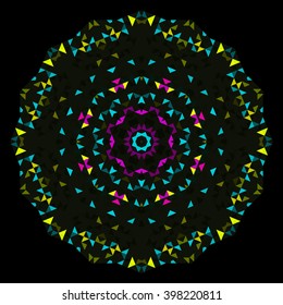 Abstract Geometric Bright Kaleidoscope Pattern. Circle Symmetric Design. Round Flower Ornament