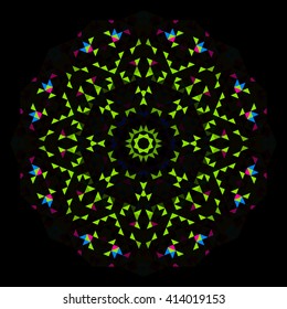 Abstract Geometric Bright Kaleidoscope Pattern. Circle Symmetric Design. Round Flower Ornament