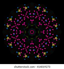 Abstract Geometric Bright Kaleidoscope Pattern. Circle Symmetric Design. Round Flower Ornament