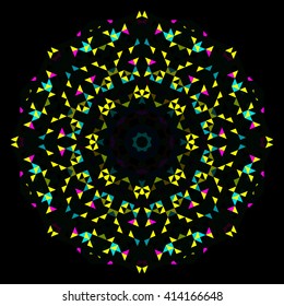 Abstract Geometric Bright Kaleidoscope Pattern. Circle Symmetric Design. Round Flower Ornament