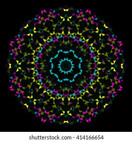 Abstract Geometric Bright Kaleidoscope Pattern. Circle Symmetric Design. Round Flower Ornament