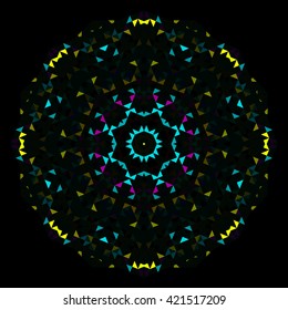 Abstract Geometric Bright Kaleidoscope Pattern. Circle Symmetric Design. Round Flower Ornament