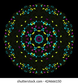 Abstract Geometric Bright Kaleidoscope Pattern. Circle Symmetric Design. Round Flower Ornament