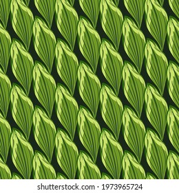 Abstract geometric bright style seamless pattern with green leaf elements. Black background. Simple style. Stock illustration. Vector design for textile, fabric, giftwrap, wallpapers.