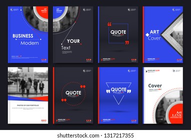Abstract geometric brochure cover design. Black info data banner frame. Techno title sheet model set. Modern vector front page art. Urban city blurb texture. Red citation figure icon. Ad flyer text 
