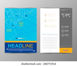 Abstract geometric brochure template. Map. Flyer Layout. Flat Style. Infographic Elements. Minimalistic multifunctional media backdrop. Blurred. Icons.   Vector illustration. 