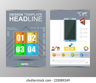 Abstract geometric brochure template. Map. Flyer Layout. Flat Style. Infographic Elements. Minimalistic multifunctional media backdrop. Blurred. Icons.   Vector illustration. 