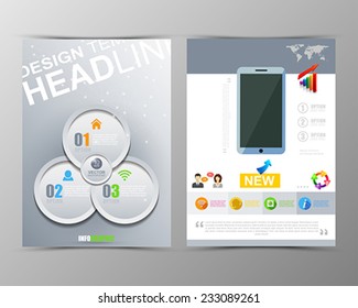 Abstract geometric brochure template. Map. Flyer Layout. Flat Style. Infographic Elements. Minimalistic multifunctional media backdrop. Blurred. Icons.   Vector illustration. 