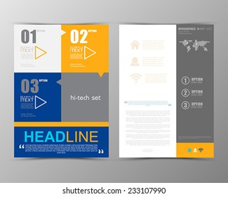 Abstract geometric brochure template. Map. Flyer Layout. Flat Style. Infographic Elements. Minimalistic multifunctional media backdrop. Icons.   Vector illustration. 