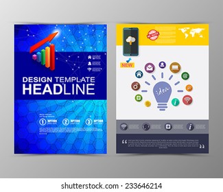 Abstract geometric brochure template. Map. Flyer Layout. Flat Style. Infographic Elements. Minimalistic multifunctional media backdrop. Blurred. Icons.   Vector illustration. 