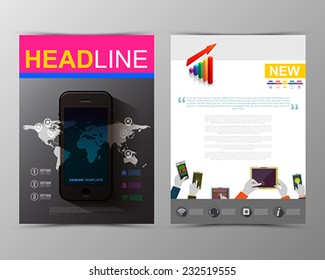 Abstract geometric brochure template. Map.Flyer Layout. Flat Style. Infographic Elements.Minimalistic multifunctional media backdrop. Blurred. Icons.  Vector illustration. 