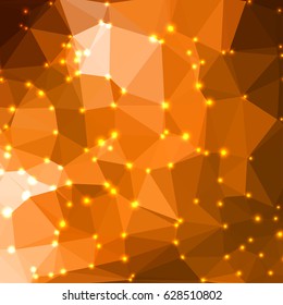 Abstract geometric brown background consisting of colored triangles with lights in corners. Low poly square format pattern.