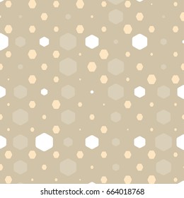 Abstract geometric brown background with hexagons of different colors, opacity and size.
