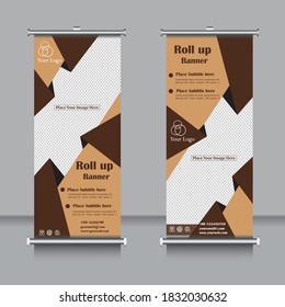 Abstract Geometric Brown colour Shapes Modern Exhibition Advertising Trend Business Roll Up Banner
 Stand Poster Brochure flat design template creative concept. Presentation.x-stand, x-banner 
 Cover 