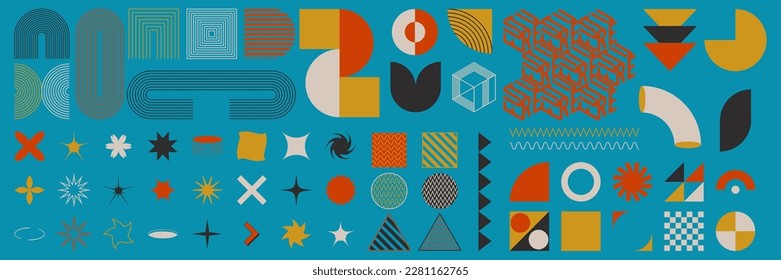 Abstract geometric brutalism figures and shapes. Bauhaus retro design.