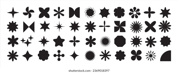 Abstract geometric brutalist elements. Brutalist Shapes, Cool Geometric Forms. Bauhaus Minimalist Graphic Design Elements. Trendy Y2K Vector Signs.