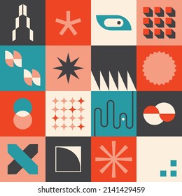 Abstract geometric brutalist pattern. Simple primitive bold forms, minimalist blocks for poster, digital print. Vector illustration