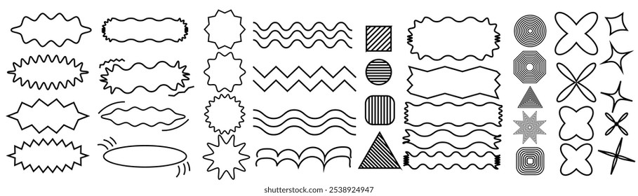 abstract geometric Brutalist set multicolored shapes and grids.Brutal contemporary figure star oval spiral flower and other primitive elements. Swiss design aesthetic. Bauhaus memphis design.