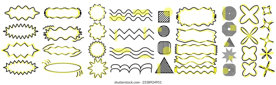 abstract geometric Brutalist set multicolored shapes and grids.Brutal contemporary figure star oval spiral flower and other primitive elements. Swiss design aesthetic. Bauhaus memphis design.