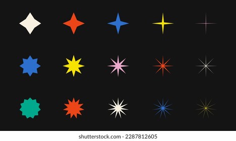 Abstract geometric brutalist shapes, stars and figures. Minimalist geometric design elements in swiss style. Colorful trendy brutalist shapes and figures in Scandinavian style. Vector