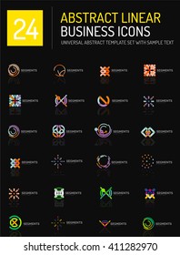 Abstract geometric business logo icon set. Linear design, thin line flat logotypes - swirls circles triangles and squares