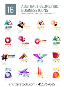 Abstract geometric business logo icon set. Colorful geometrical figure compositions with light effects - triangles circles rings arrows lines